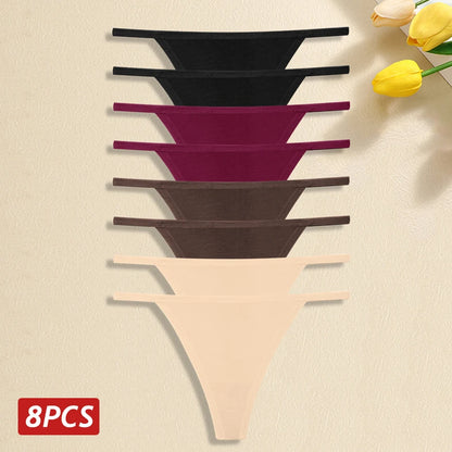 8Pcs/Set Women Cotton Panties Sexy Low Waist G-String Thong Thin Belts Female Breahtable Underwear Ladies Soild Panties Lingerie