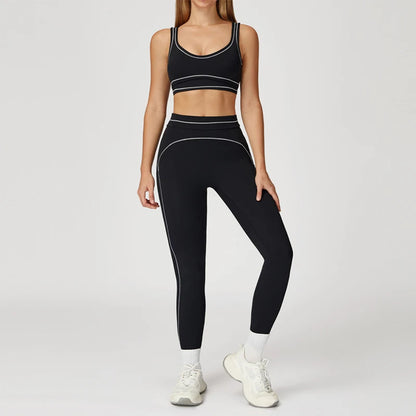 Womens Workout Sets 2 Piece Sets Contrastline Built-In Bra Tank Top High Waist Butt Lifting Leggings Gym Yoga Outfits