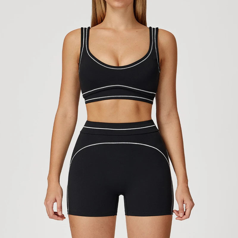Womens Workout Sets 2 Piece Sets Contrastline Built-In Bra Tank Top High Waist Butt Lifting Leggings Gym Yoga Outfits