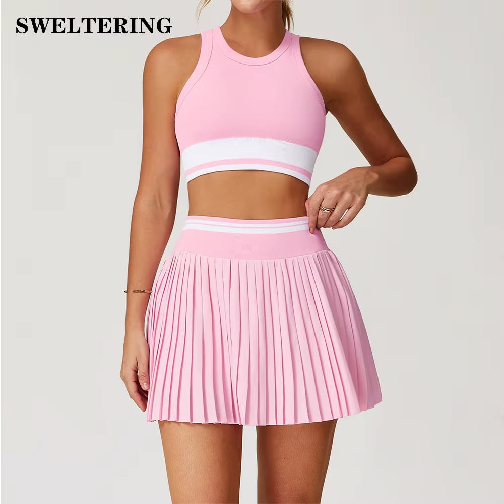 Fitness Yoga Set Women Tracksuit Gym Clothes Sports Bra 2 Piece Workout Sets Outfit Yoga Short Skirt Quick Drying Sportswear