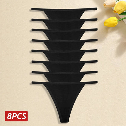 8Pcs/Set Women Cotton Panties Sexy Low Waist G-String Thong Thin Belts Female Breahtable Underwear Ladies Soild Panties Lingerie