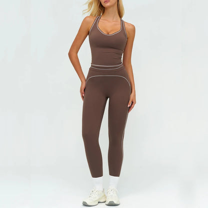 Womens Workout Sets 2 Piece Sets Contrastline Built-In Bra Tank Top High Waist Butt Lifting Leggings Gym Yoga Outfits