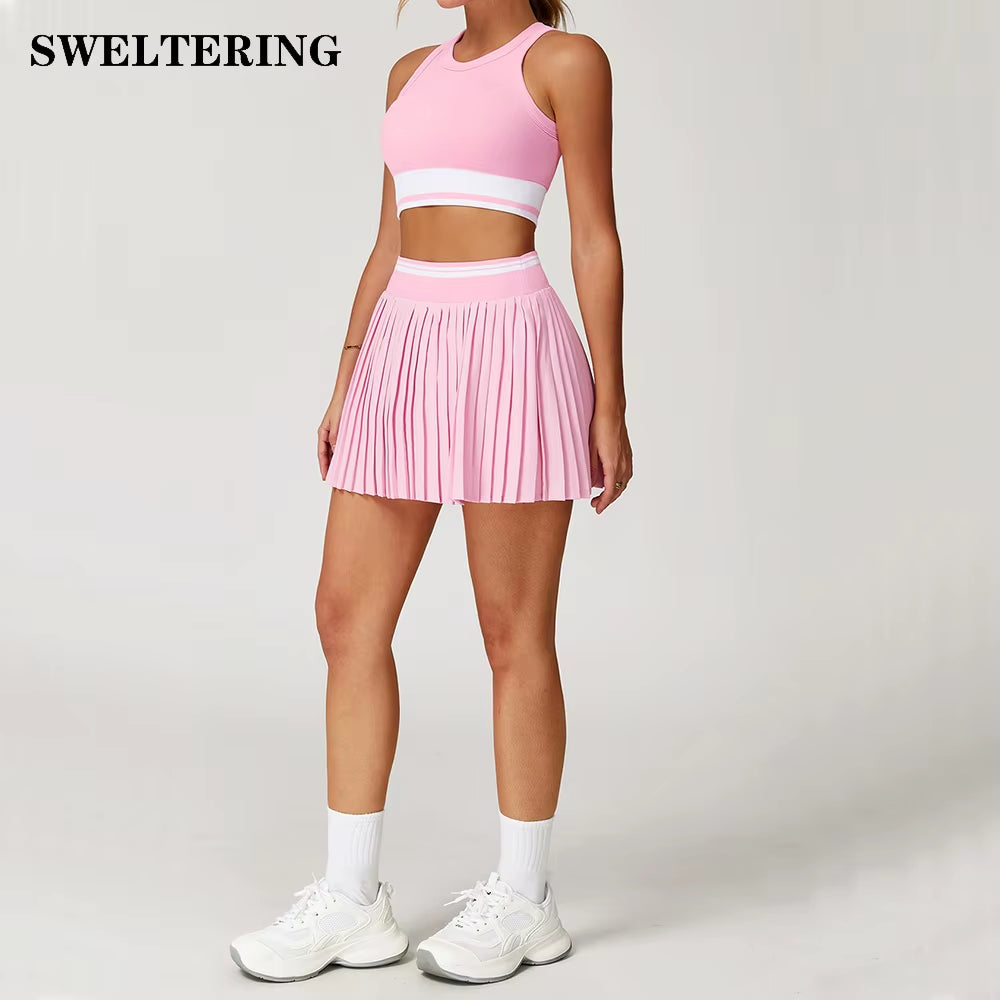 Fitness Yoga Set Women Tracksuit Gym Clothes Sports Bra 2 Piece Workout Sets Outfit Yoga Short Skirt Quick Drying Sportswear