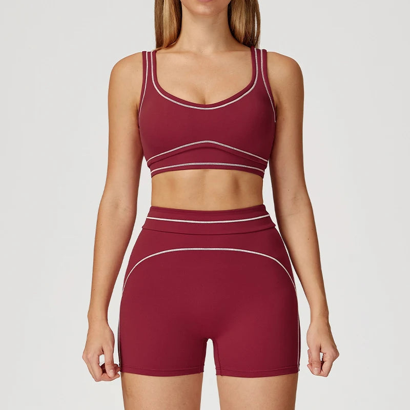 Womens Workout Sets 2 Piece Sets Contrastline Built-In Bra Tank Top High Waist Butt Lifting Leggings Gym Yoga Outfits