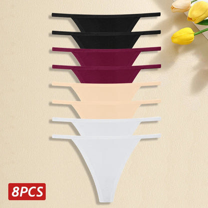 8Pcs/Set Women Cotton Panties Sexy Low Waist G-String Thong Thin Belts Female Breahtable Underwear Ladies Soild Panties Lingerie