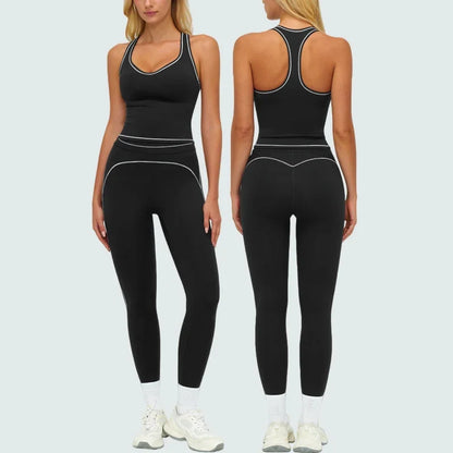 Womens Workout Sets 2 Piece Sets Contrastline Built-In Bra Tank Top High Waist Butt Lifting Leggings Gym Yoga Outfits