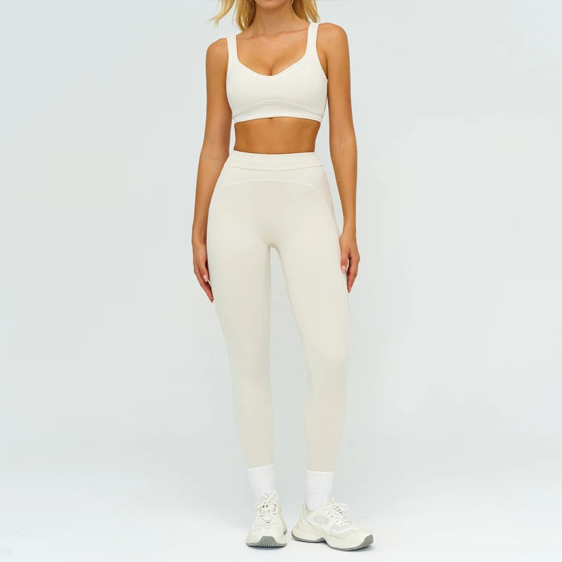 Womens Workout Sets 2 Piece Sets Contrastline Built-In Bra Tank Top High Waist Butt Lifting Leggings Gym Yoga Outfits