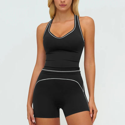 Womens Workout Sets 2 Piece Sets Contrastline Built-In Bra Tank Top High Waist Butt Lifting Leggings Gym Yoga Outfits