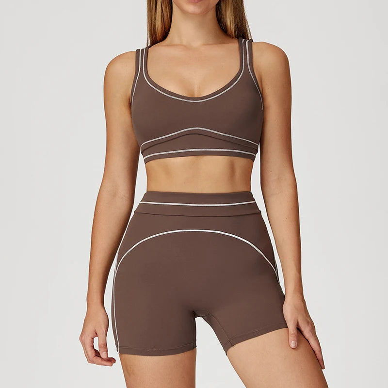 Womens Workout Sets 2 Piece Sets Contrastline Built-In Bra Tank Top High Waist Butt Lifting Leggings Gym Yoga Outfits