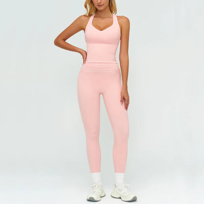 Womens Workout Sets 2 Piece Sets Contrastline Built-In Bra Tank Top High Waist Butt Lifting Leggings Gym Yoga Outfits