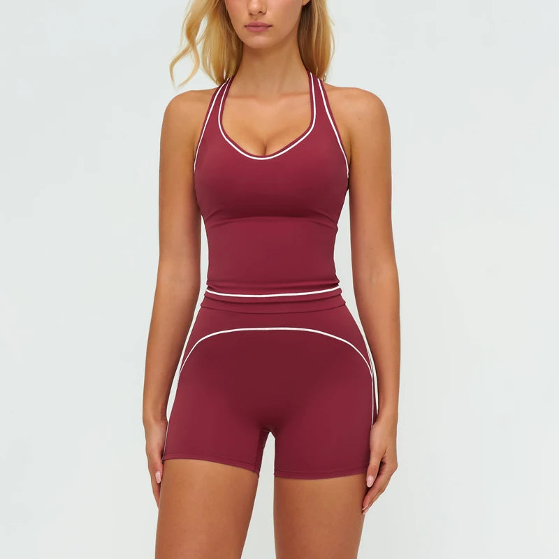 Womens Workout Sets 2 Piece Sets Contrastline Built-In Bra Tank Top High Waist Butt Lifting Leggings Gym Yoga Outfits
