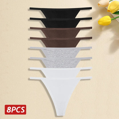 8Pcs/Set Women Cotton Panties Sexy Low Waist G-String Thong Thin Belts Female Breahtable Underwear Ladies Soild Panties Lingerie