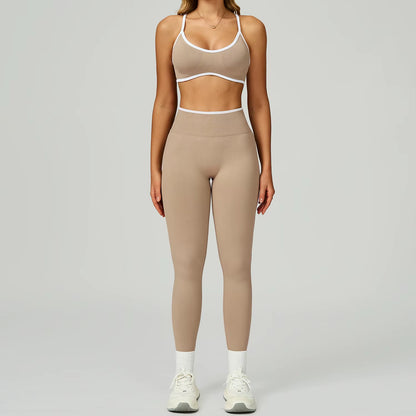 Seamless 2PCS Yoga Sets Women Gym Fitness Suits Workout Tracksuits Sportswear Female Sexy Long Sleeve Crop Top Sports Suit