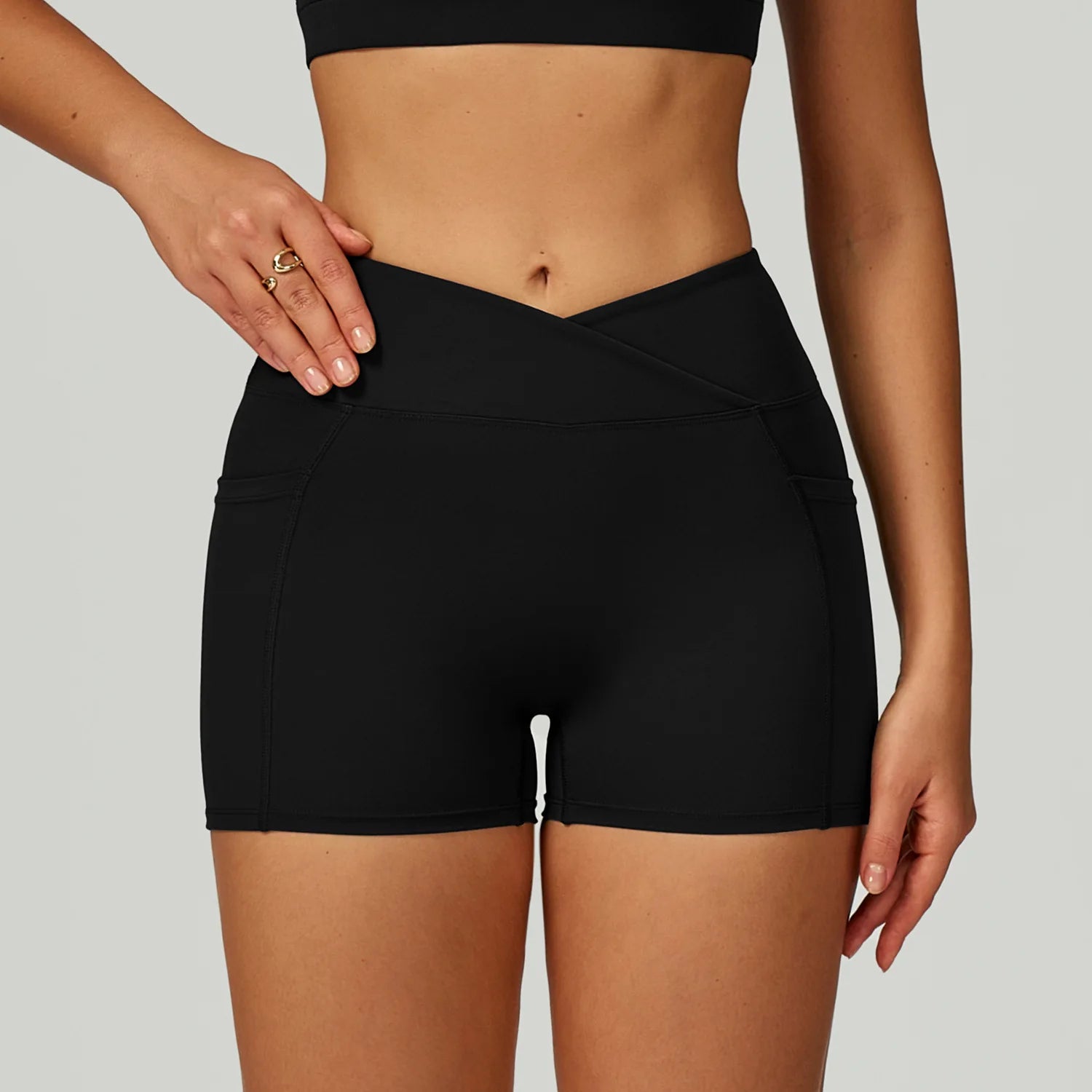 Women Cross Waist Head Yoga Shorts High Waist Workout Shorts Fitness Yoga Lift Butt Fitness Ladies Yoga Gym Running Short Pants