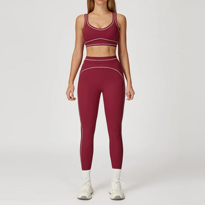 Womens Workout Sets 2 Piece Sets Contrastline Built-In Bra Tank Top High Waist Butt Lifting Leggings Gym Yoga Outfits