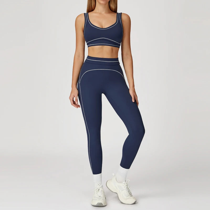Womens Workout Sets 2 Piece Sets Contrastline Built-In Bra Tank Top High Waist Butt Lifting Leggings Gym Yoga Outfits