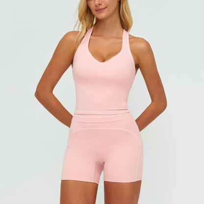 Womens Workout Sets 2 Piece Sets Contrastline Built-In Bra Tank Top High Waist Butt Lifting Leggings Gym Yoga Outfits
