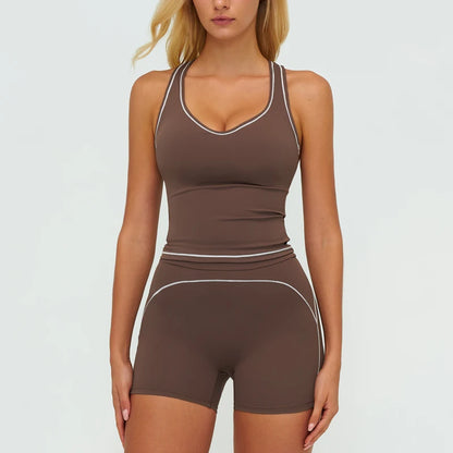 Womens Workout Sets 2 Piece Sets Contrastline Built-In Bra Tank Top High Waist Butt Lifting Leggings Gym Yoga Outfits