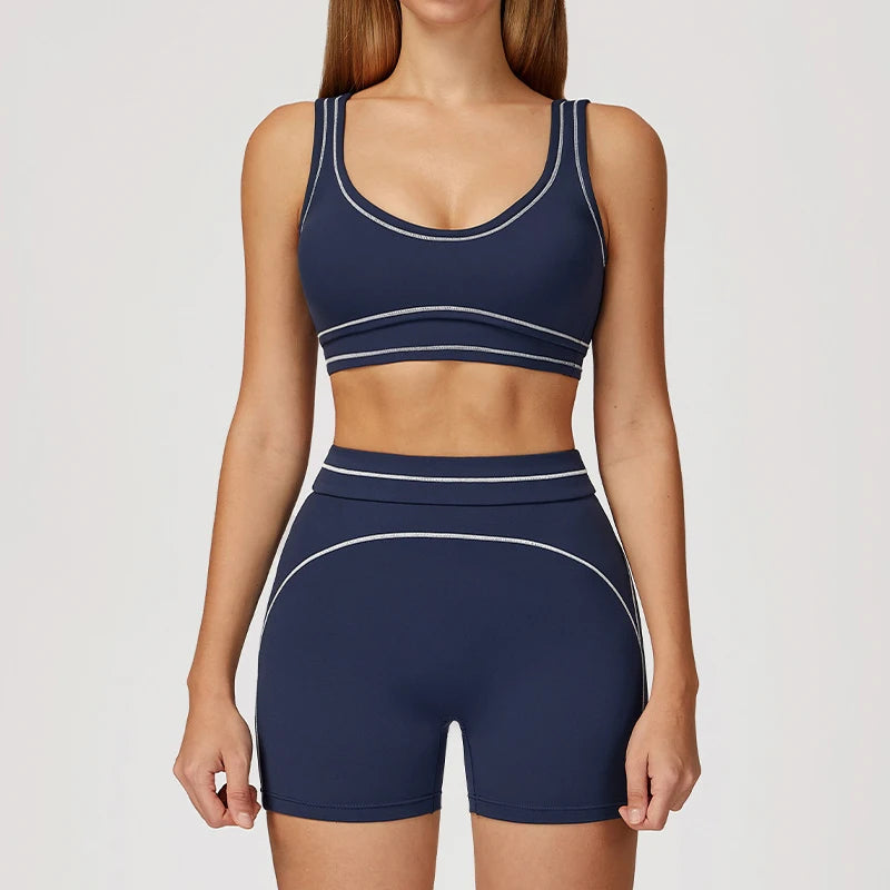 Womens Workout Sets 2 Piece Sets Contrastline Built-In Bra Tank Top High Waist Butt Lifting Leggings Gym Yoga Outfits