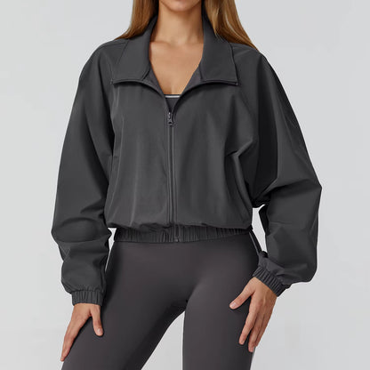 Women Zipper and Pockets Yoga Long Sleeve Gym Fitness Jacket Female Running Workout Sports Tops Windproof Yoga Top Sportswear