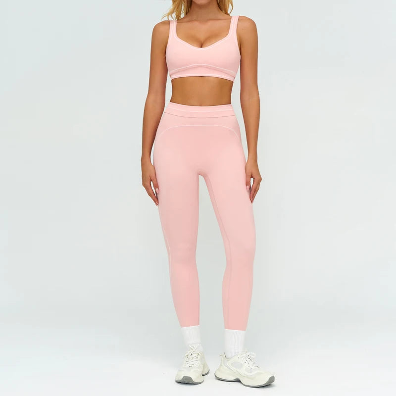 Womens Workout Sets 2 Piece Sets Contrastline Built-In Bra Tank Top High Waist Butt Lifting Leggings Gym Yoga Outfits