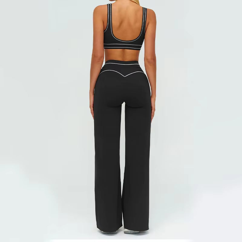 High Waist Fleece Lined Sports Bra and Wide Leg Pants Set Contrast Color Outdoor Casual Running Fitness Gym Leisure Outfit